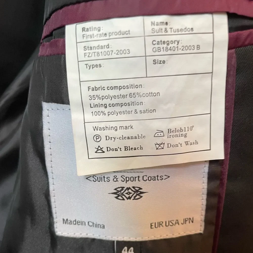Classic Black Men's Blazer Size 44 NWT